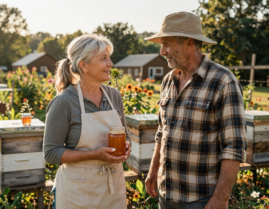 Linda and Ray homesteaders and beekeepers in their Asheville garden - a countryside romance success story