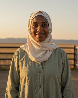 Portrait of Hafsa, a 52-year-old farmer from Bozeman, MT