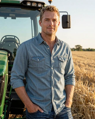 Portrait of Jonah, a 39-year-old farmer from Weatherford, OK