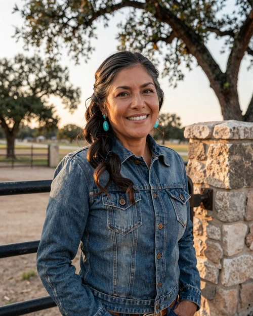 Portrait of Maribel, a 51-year-old farmer from Hill Country, TX