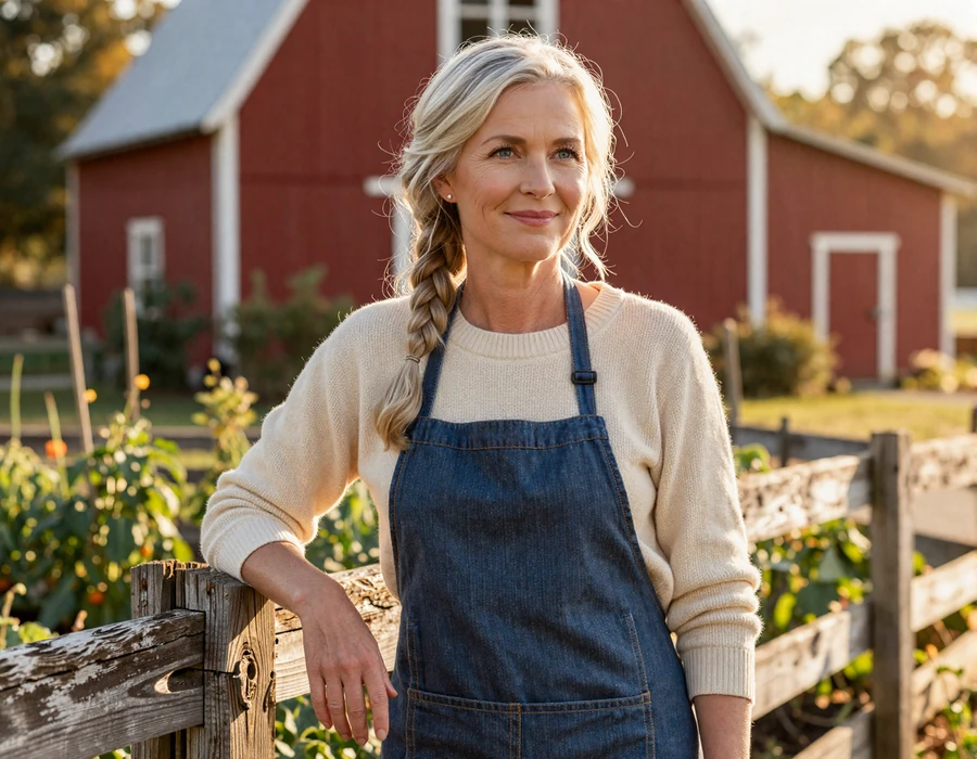 European heritage farmer in her heirloom vegetable garden at golden hour - European farmers dating community