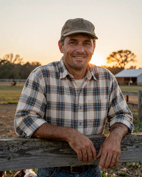 Portrait of Caleb, a 45-year-old farmer from Fayetteville, Arkansas