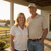 Golden-hour photo of Linda & Tommy