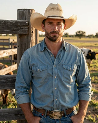 Portrait of Caleb, a 48-year-old farmer from Stephenville, TX