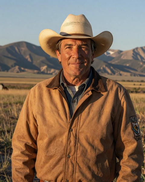 Portrait of Wyatt, a 52-year-old farmer from Bozeman, Montana