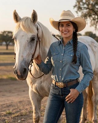 Portrait of Delia, a 48-year-old farmer from Stephenville, TX