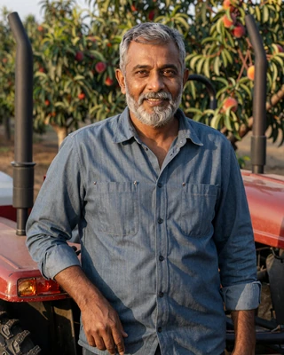 Portrait of Raj, a 58-year-old farmer from Yuba City, CA