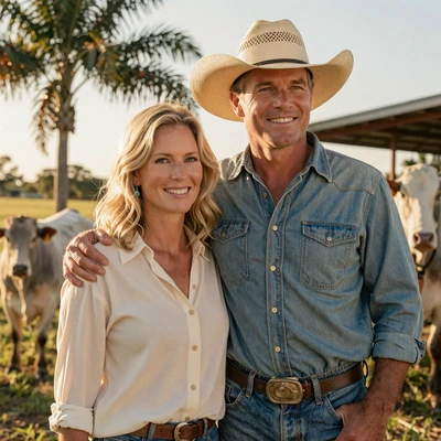 Golden-hour photo of Peggy & Carl